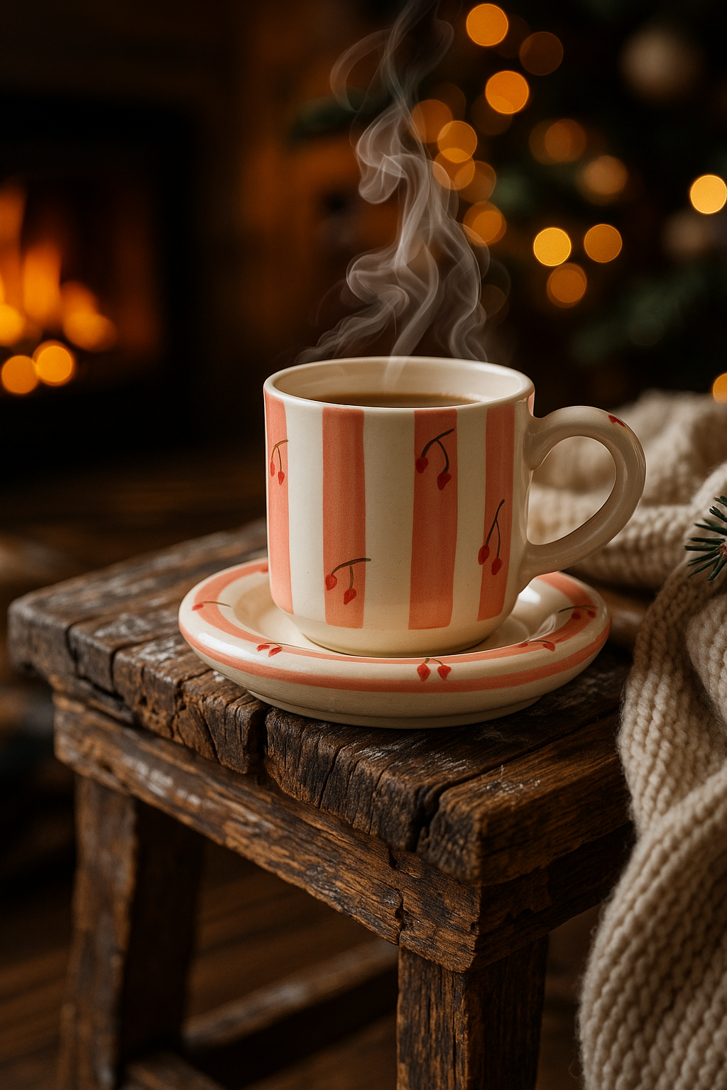Winterberry Stripe Ceramic Mug Set