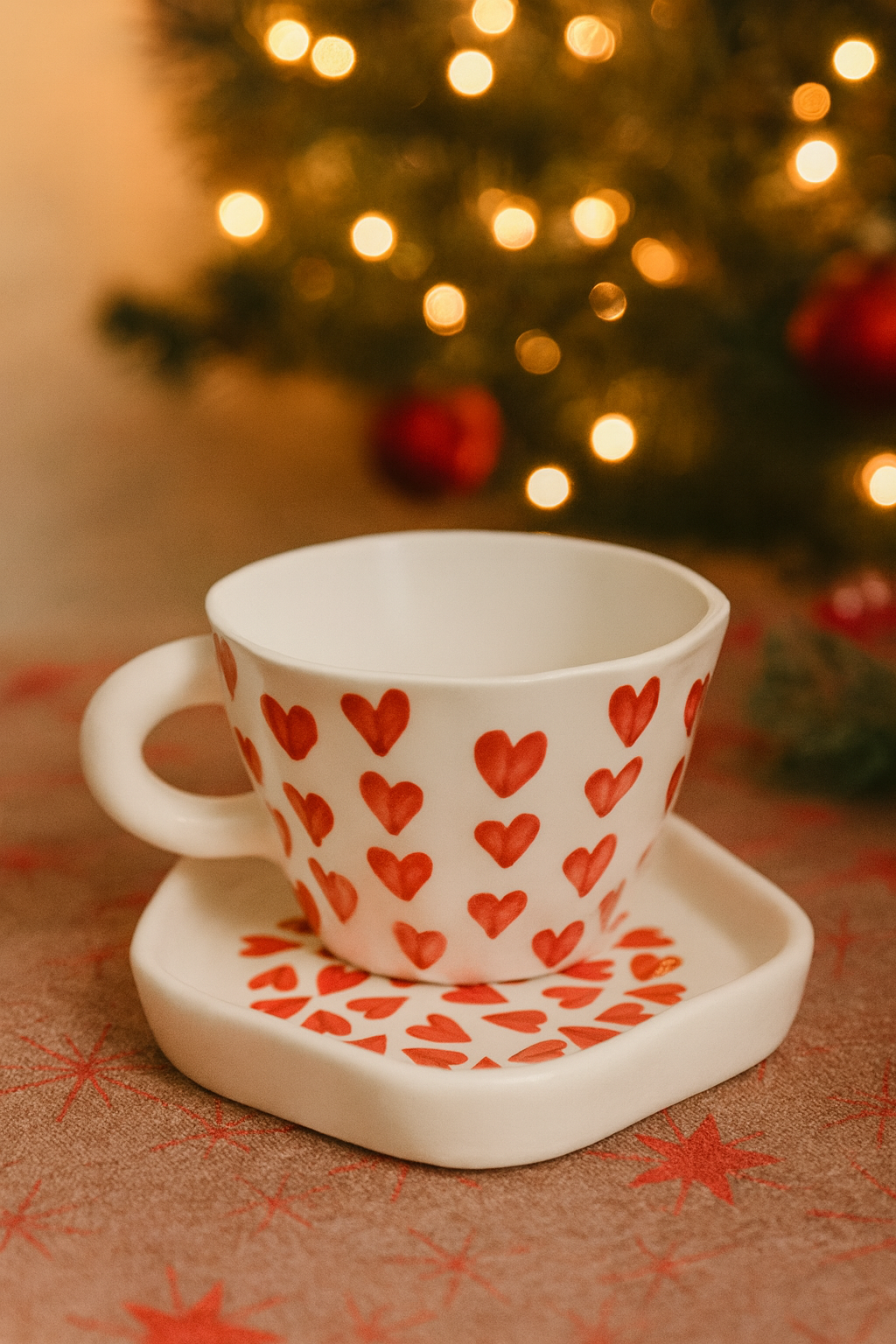 Hearty Blossom Cream Ceramic Cup with Saucer