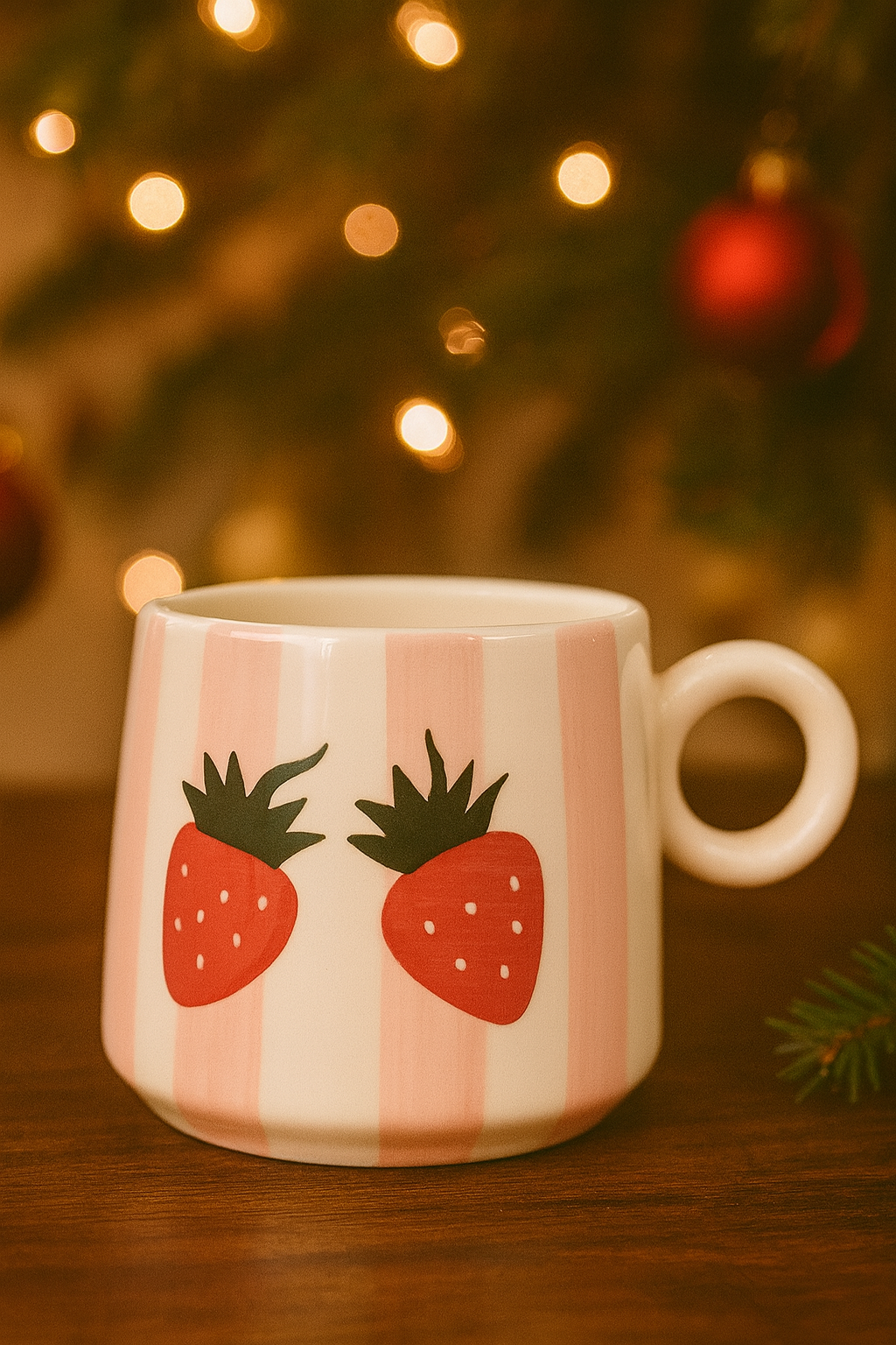 Sweet Strawberry Stripe Ceramic Cup
