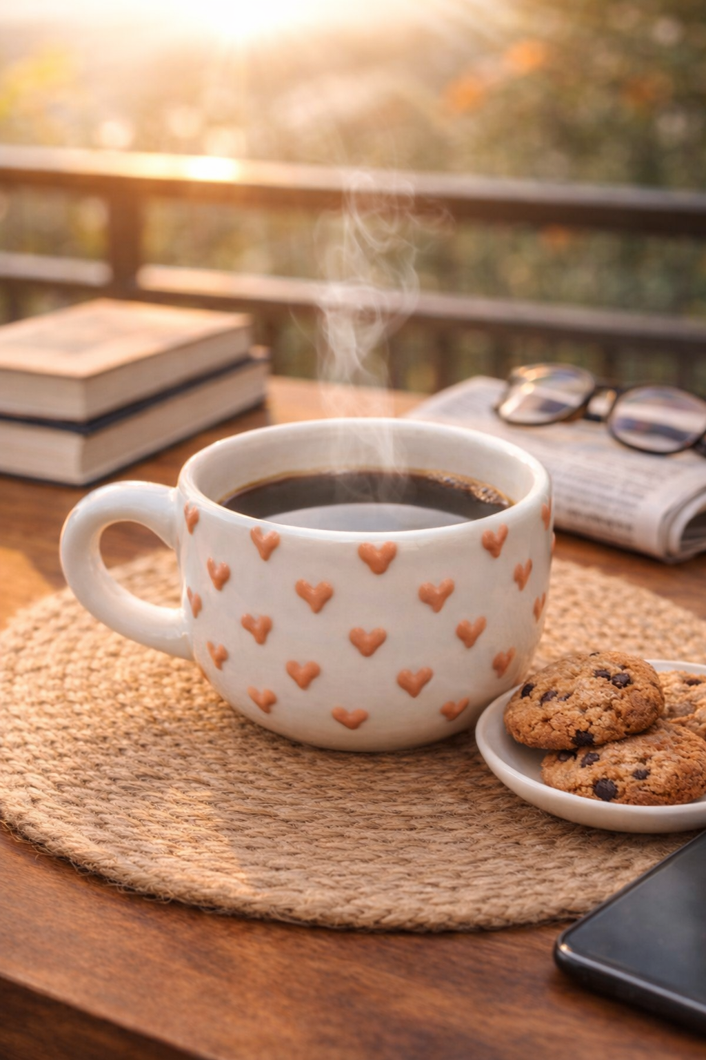 Handcrafted Heart Pattern Ceramic Coffee Mug β Ivory