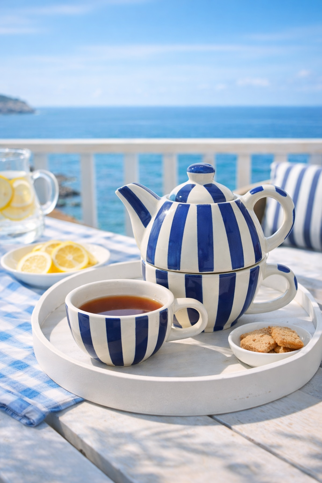 Coastal Stripe Tea Escape Kettle Ceramic Set