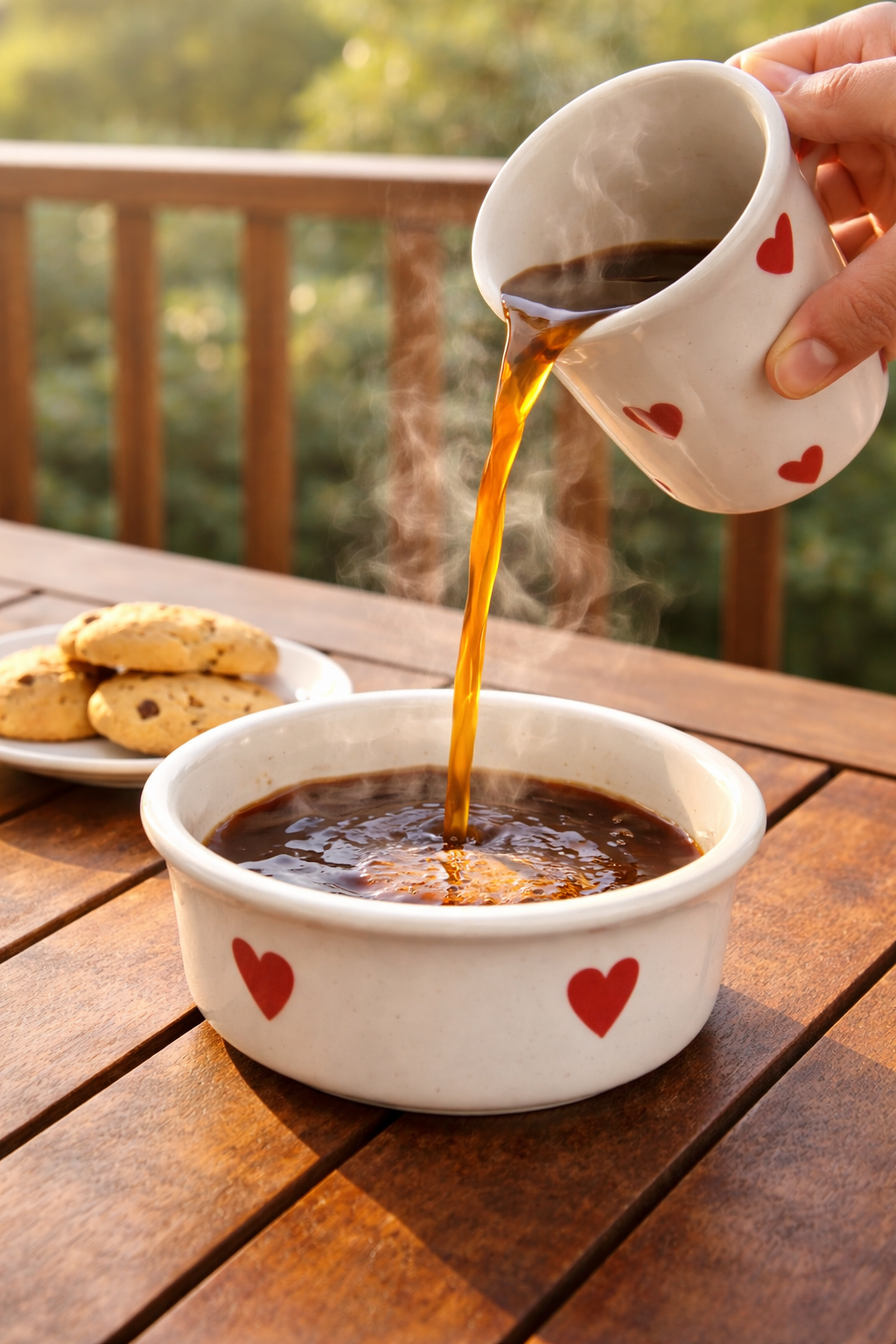 White Heart Ceramic Glass And Bowl Coffee Set