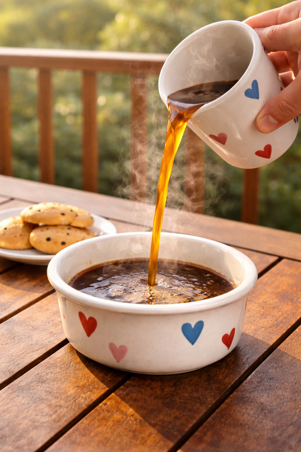 Multicolor Heart Ceramic Glass and Bowl Coffee Set
