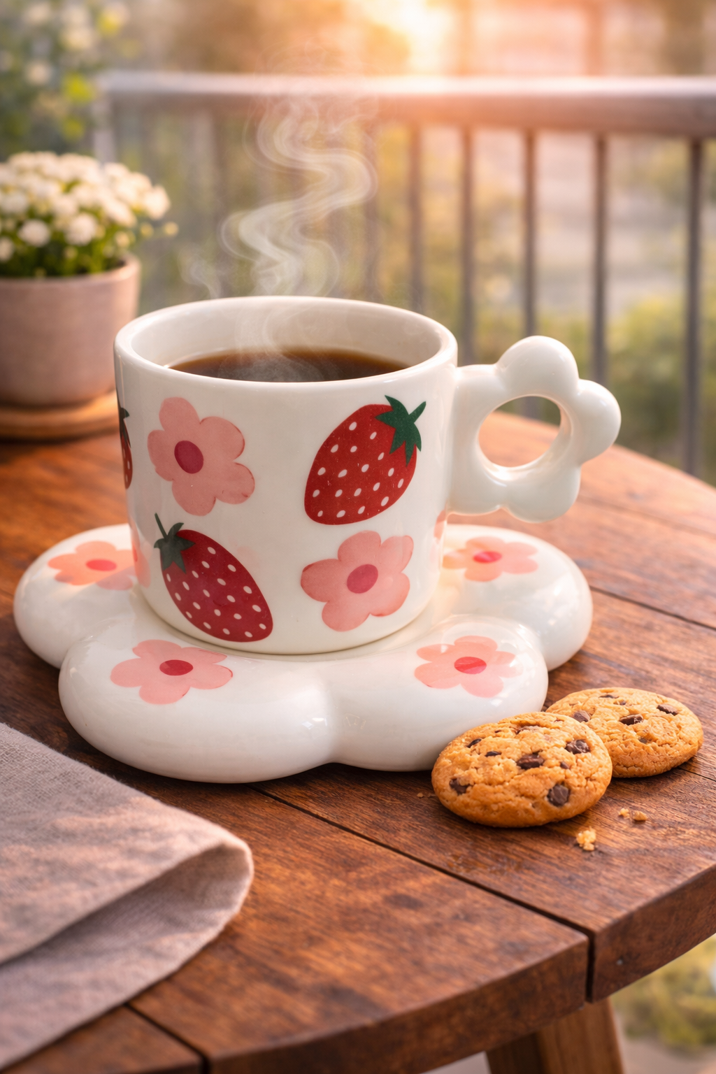 Strawberry Flower Ceramic Cup Set