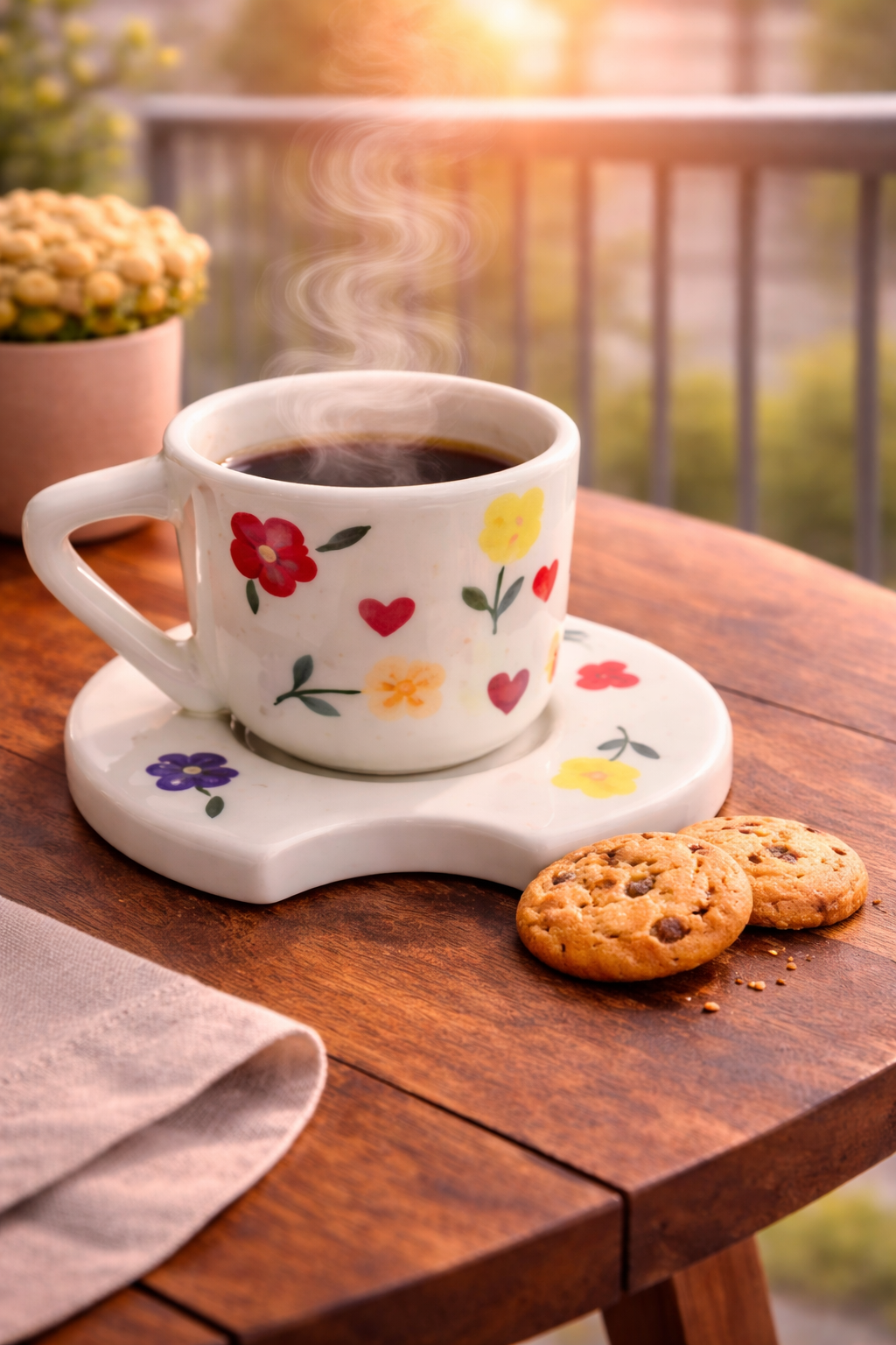 Flowery Ceramic Coffee Cup Set