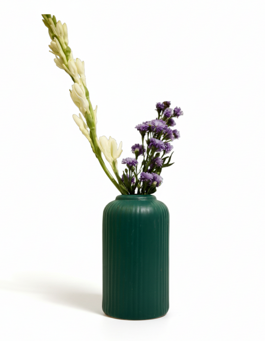 Green Ribbed Ceramic Pot