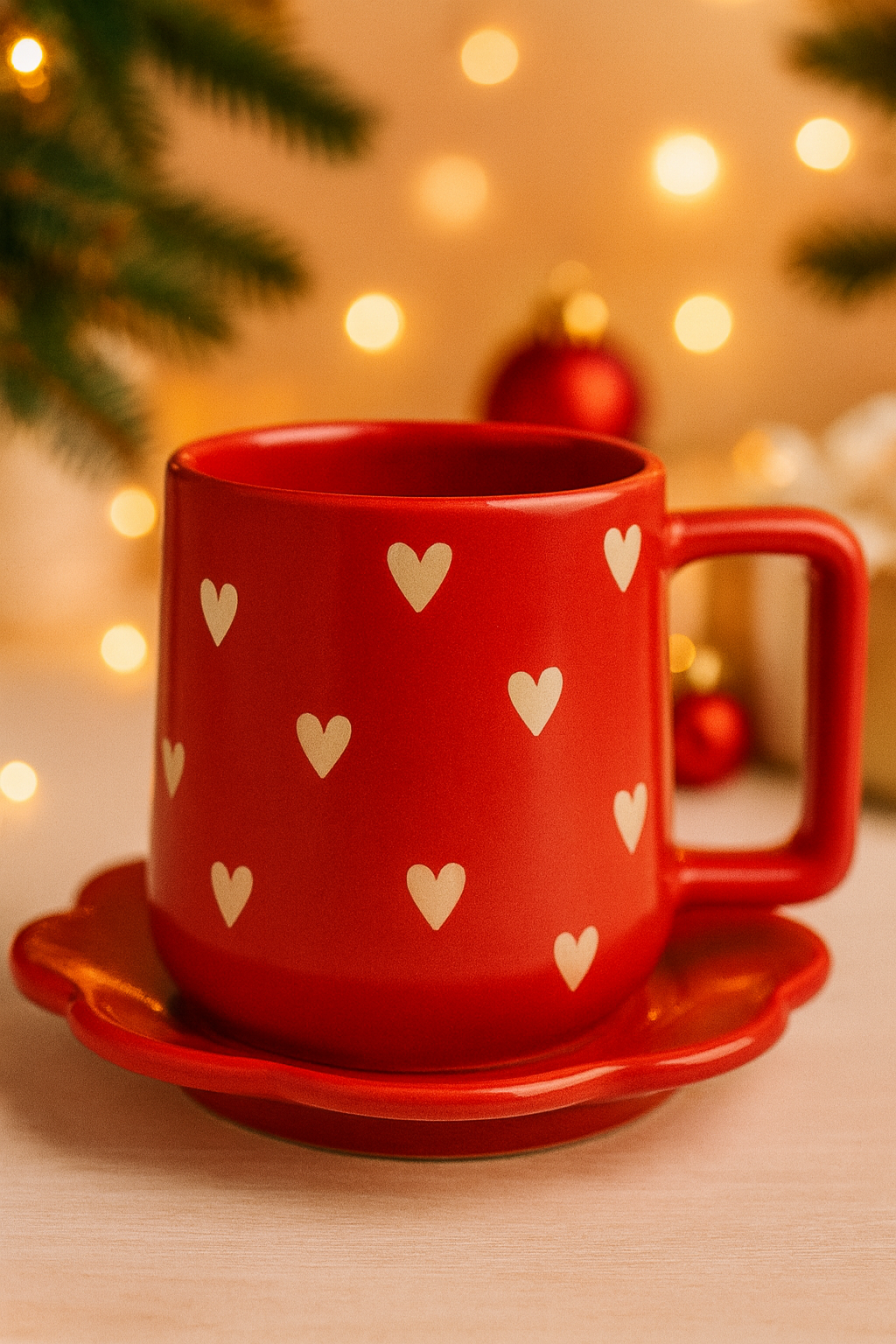 Scarlet Heart Bloom Ceramic Cup & Saucer