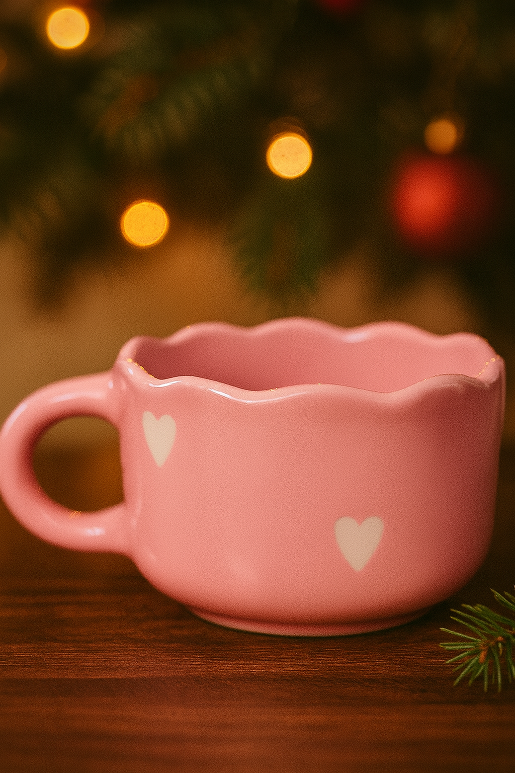 Pink Scallop Heart Ceramic Cup