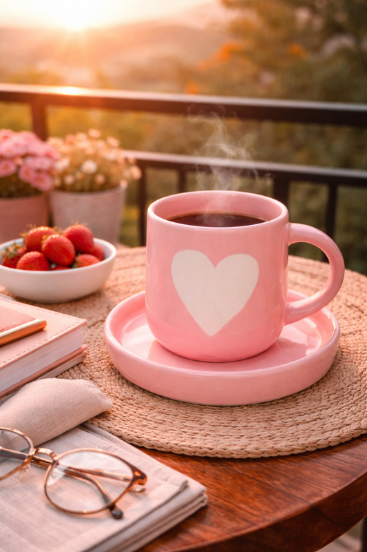 Blush Heart Cozy Pink Ceramic Coffee Mug