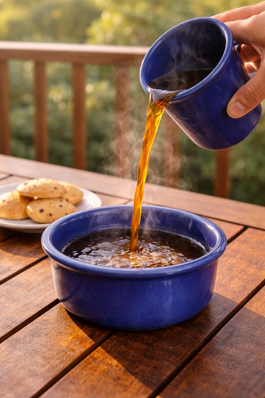Blue Ceramic Glass and Bowl Coffee Set