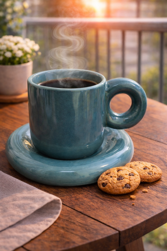 Ocean-green Bubble Ceramic Cup Set