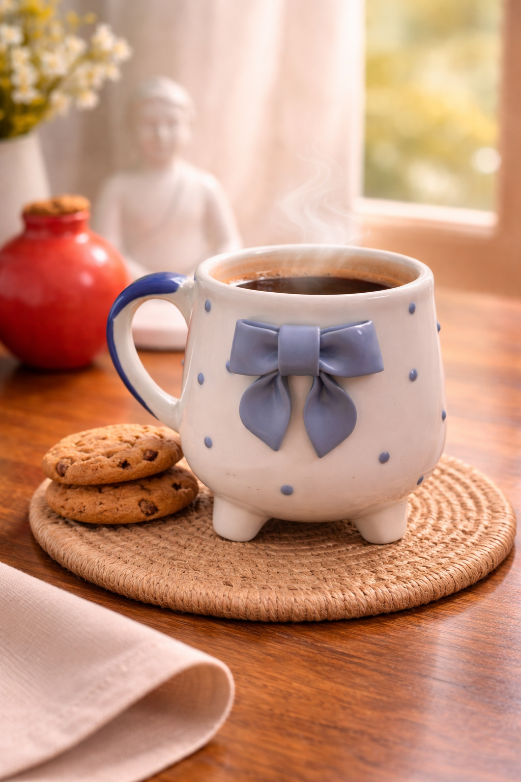 Blue Bow Ceramic Coffee Cup