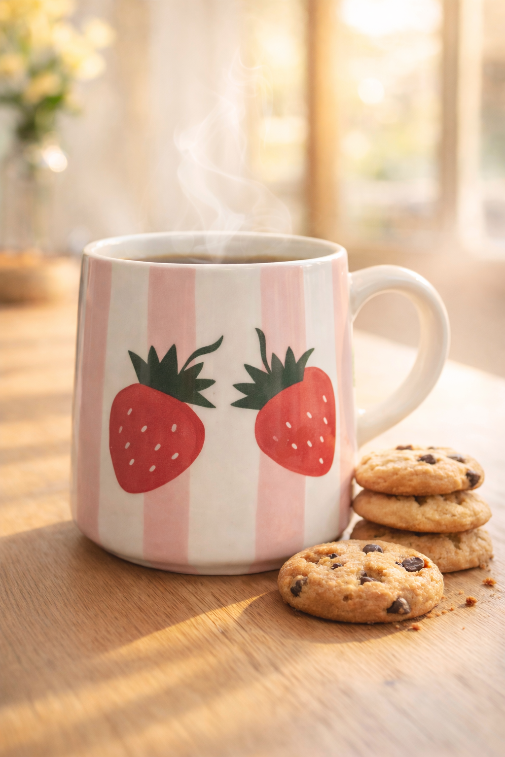 Sweet Strawberry Stripe Ceramic Cup