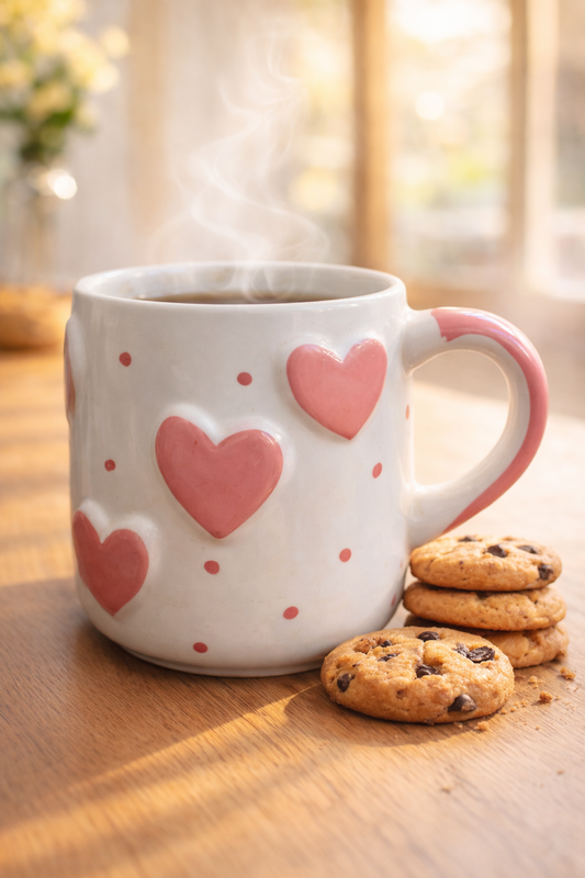 Blush Hearts Hand-Sculpted Ceramic Mug
