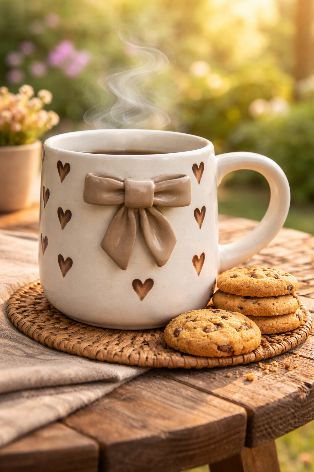 Blush Bow Heart Ceramic Mug