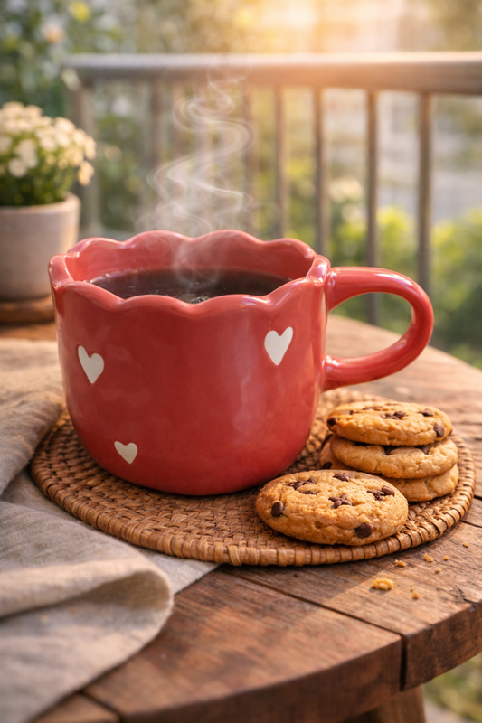 Scarlet Love Scallop-Edge Handmade Ceramic Cup