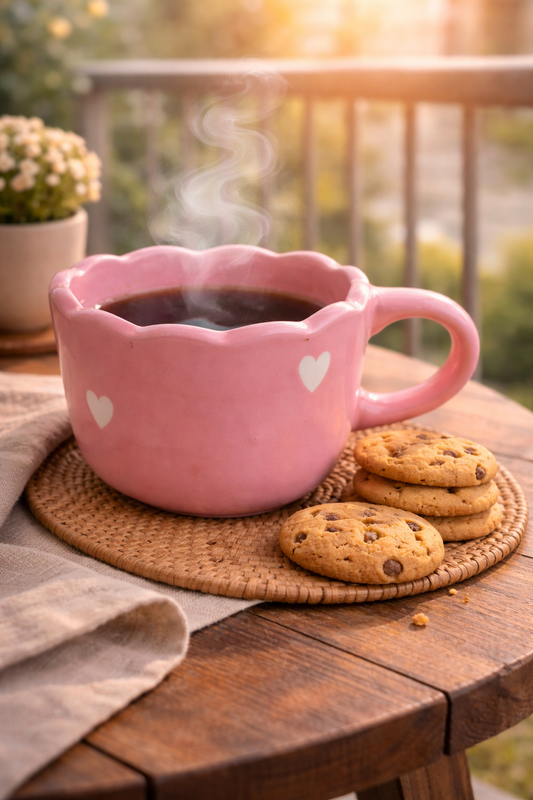 Pink Scallop Heart Ceramic Cup