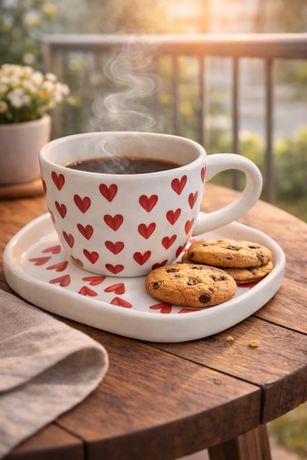 Hearty Blossom Cream Ceramic Cup with Saucer
