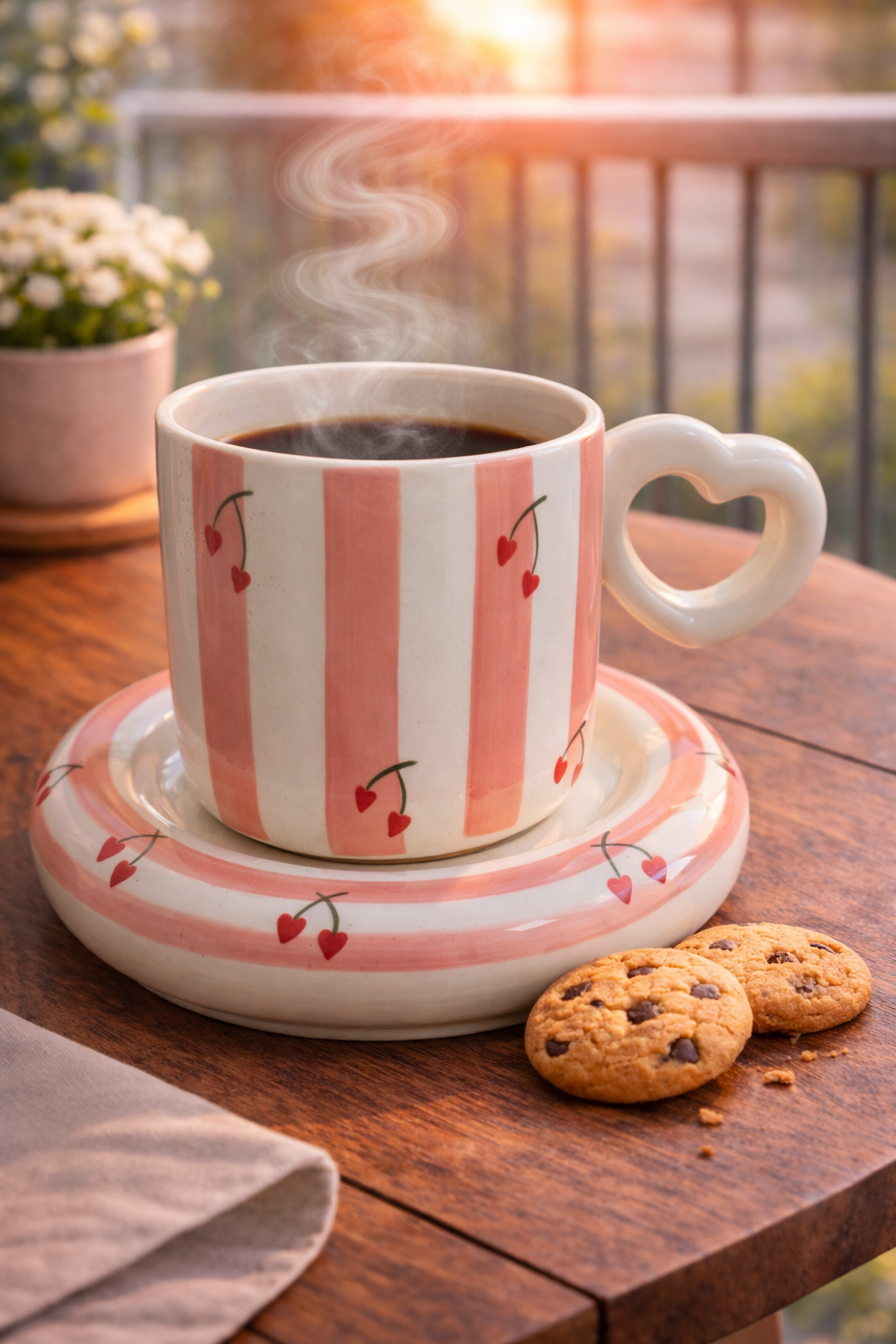 Winterberry Stripe Ceramic Mug Set